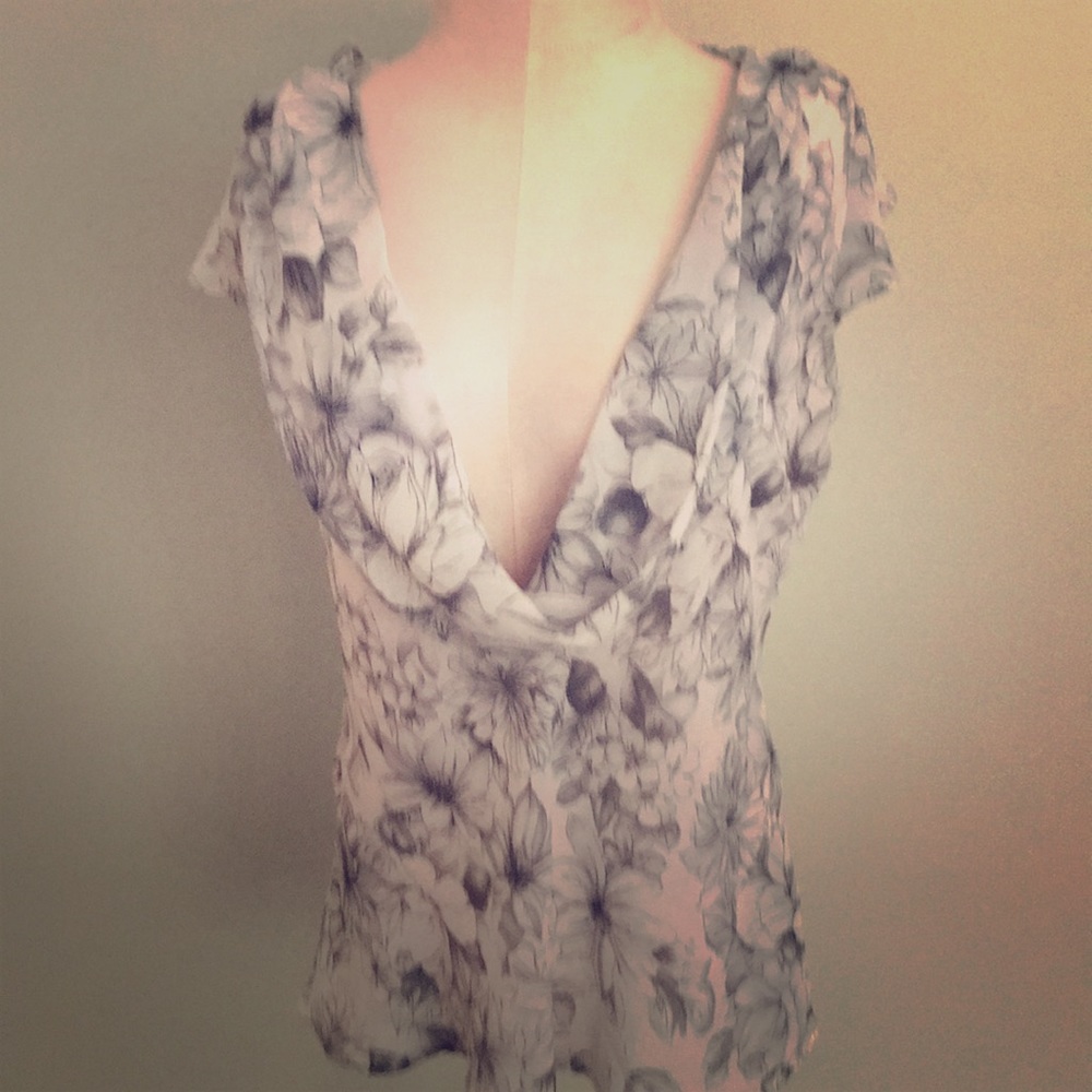 Romantic cowl front sheer sleeveless blouse